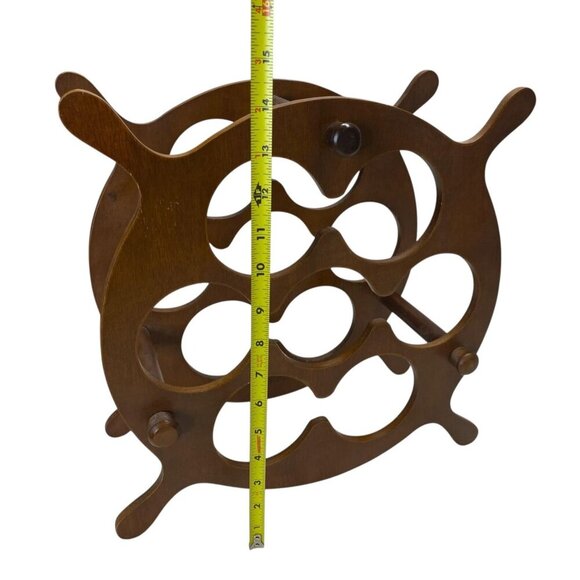 Milbern Wooden Ships Wheel Wine Nautical Rack Holder 7 Slots Tabletop Vintage - Picture 8 of 9